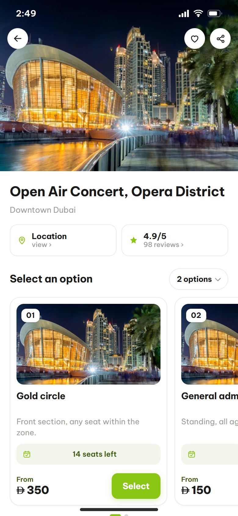 A events listing in the Hobber app