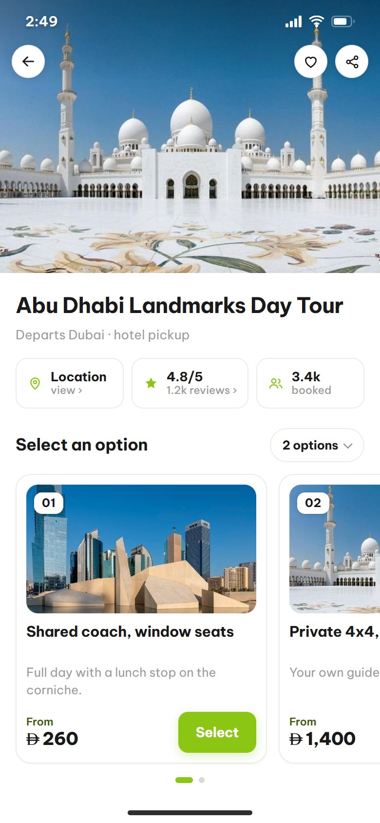 A tour operators listing in the Hobber app