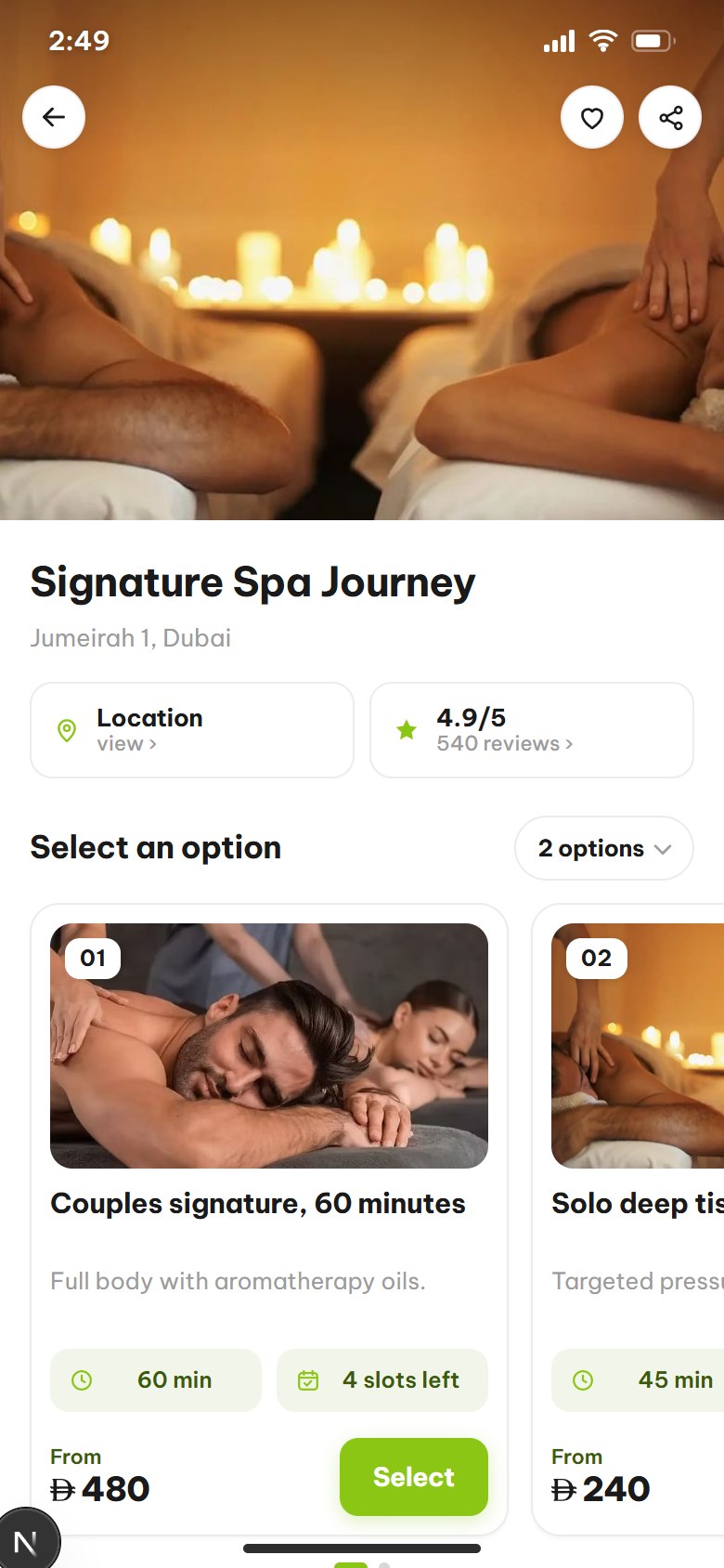 A wellness listing in the Hobber app